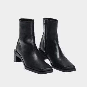 NWOT Zara Square-Toe High Heel Leather Ankle Boots